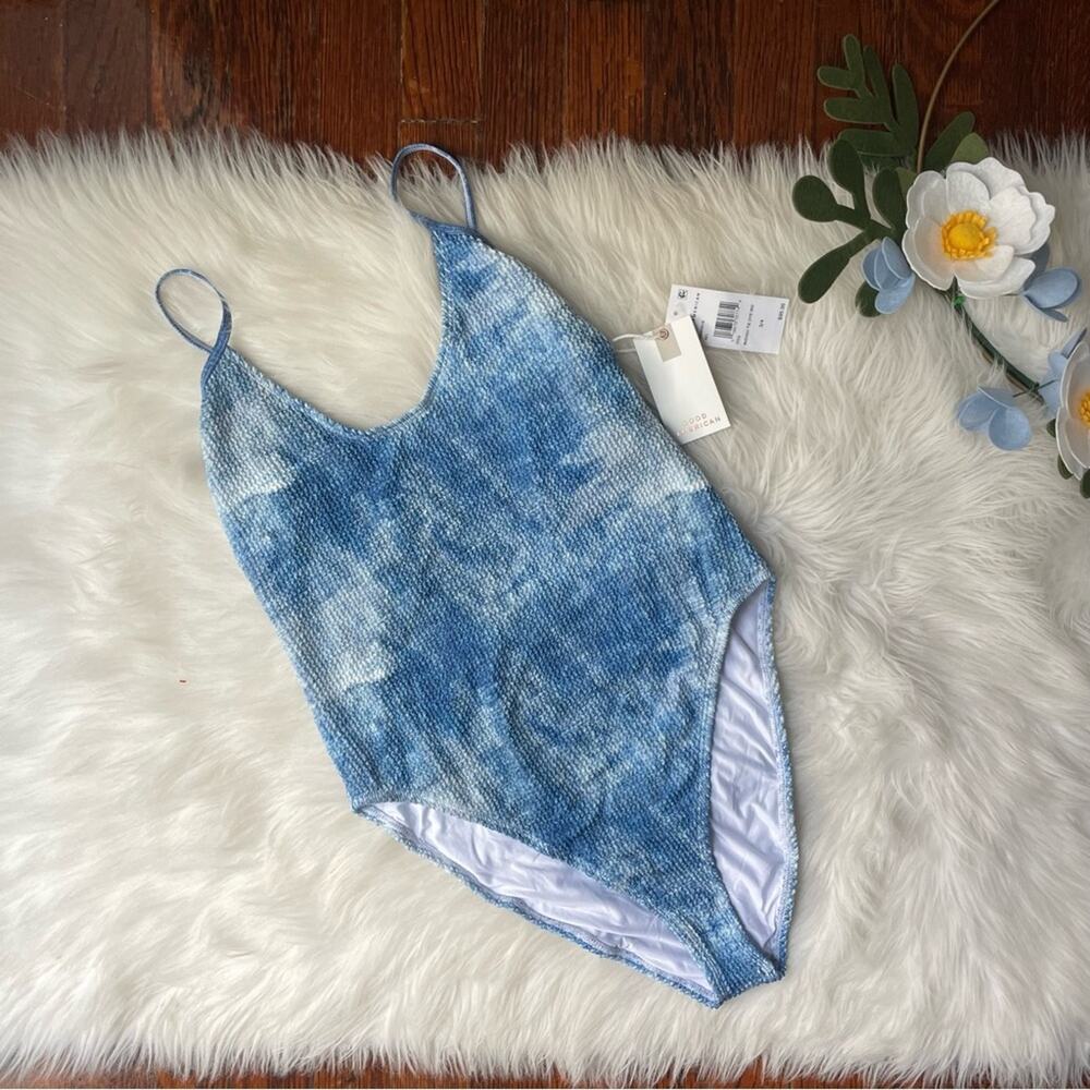 GOOD AMERICAN Blue Indigo Tie Dye  Always Fits Swimsuit NWT